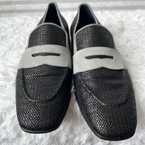 Élevée Mens Moccasin Shoes black woven raffia, gray suede, size EU 40/US 7 main image 8